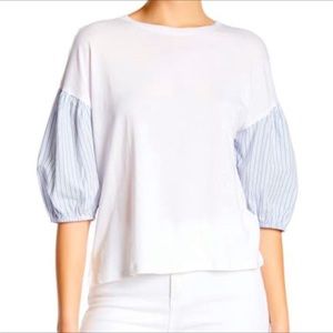 NEW NWT 14th & Union Woven Mixed Half Puff Sleeve tee size small petite